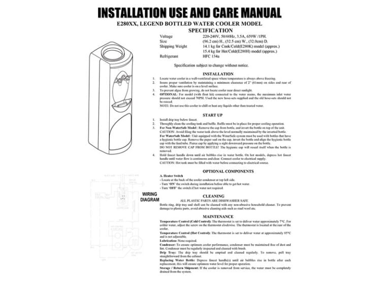 E280XX, Legend Bottled Water Cooler Model
