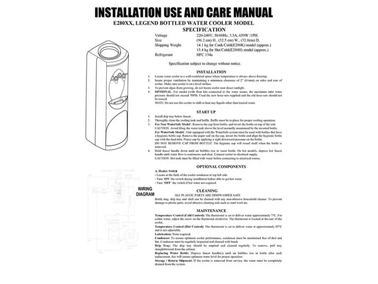 E280XX, Legend Bottled Water Cooler Model