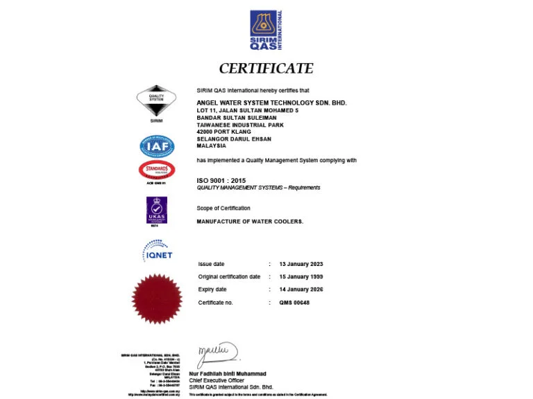 Sirim QAS International Certificate (ISO 9001:2015)